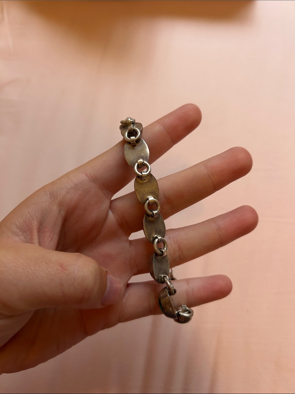 Vintage Sterling Silver Green Stone Link Bracelet - Picture 2 of 7